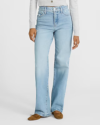 High Waisted Light Wash Relaxed Straight Jeans | Express