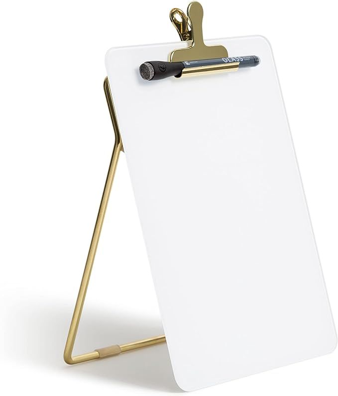 U Brands Glass Dry-Erase Desktop Easel, Tempered Glass, Gold Metal Stand, Removable Clip | Amazon (US)