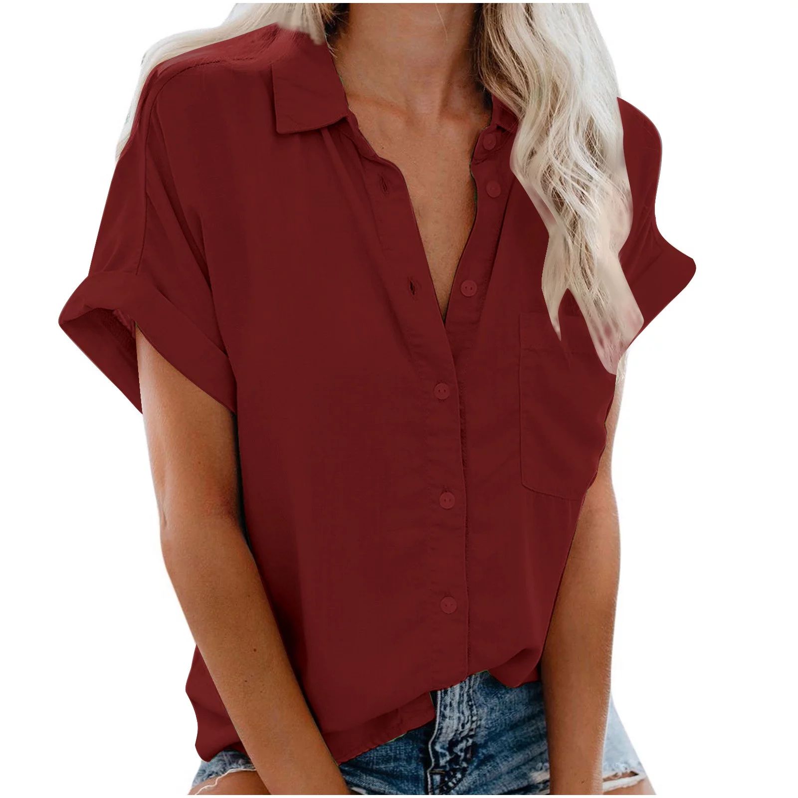 FAIWAD Casual Button down Tops for Women Short Cap Sleeve Collared Shirts 2024 Comfy Loose Summer... | Walmart (US)
