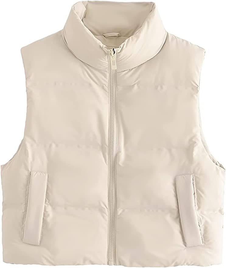 Wyeysyt Women's Cropped Puffer Vest Lightweight Sleeveless Jacket Stand Collar Padded Coat Puffy ... | Amazon (US)