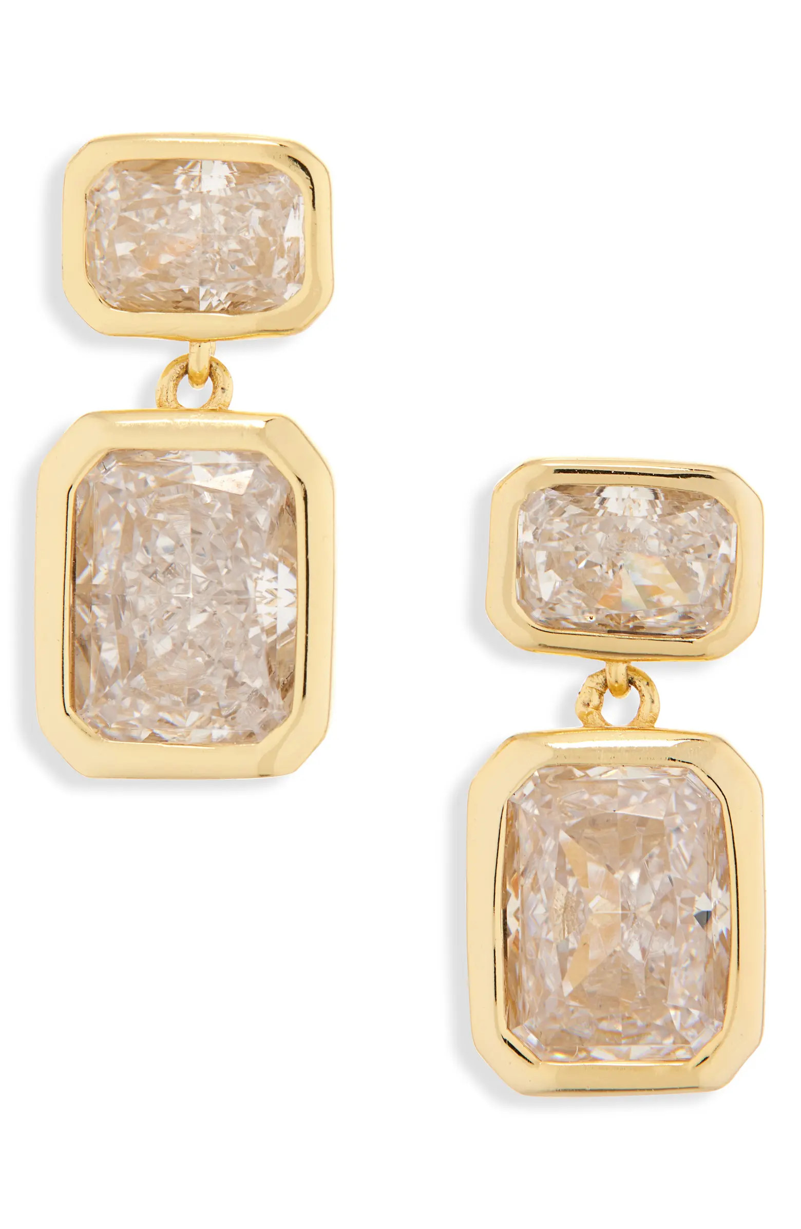 Shashi Emerald Cut Cubic Zirconia Double Drop Earrings | Nordstrom | Nordstrom