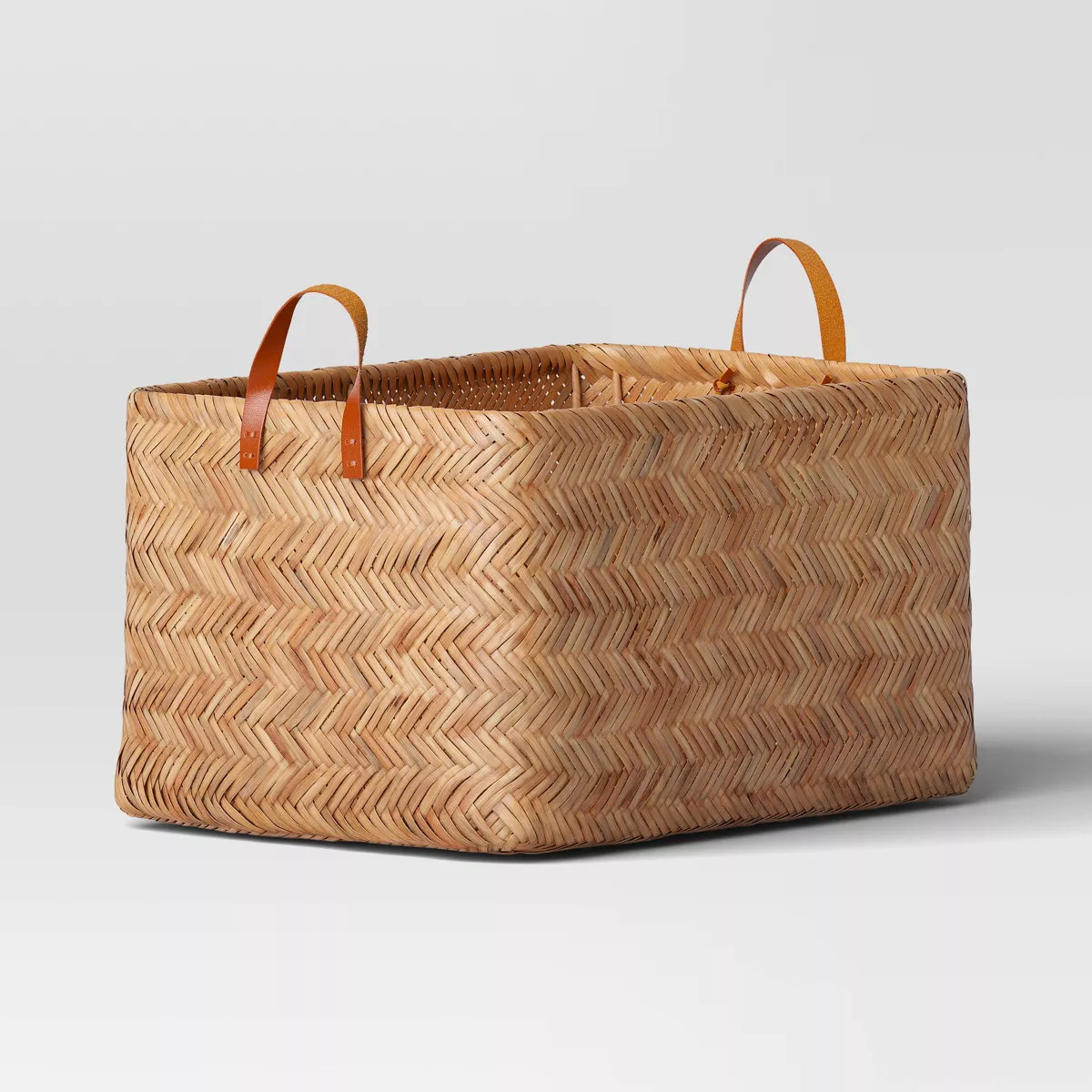 Large Herringbone Weave Basket - Threshold™: Spacious Rattan Storage, Faux-Leather Handles, Mul... | Target