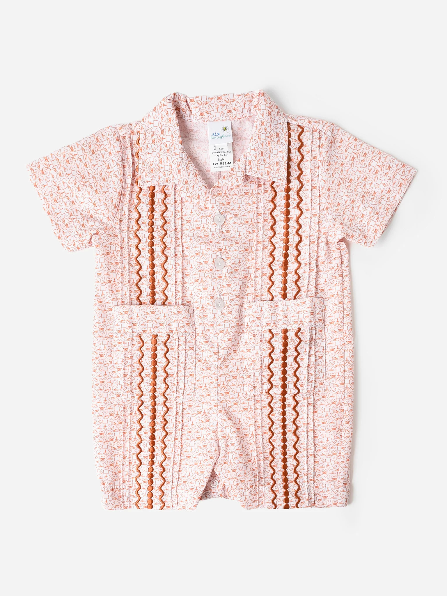 Six Honeybees Baby Boys' Guayabera Romper | Saint Bernard