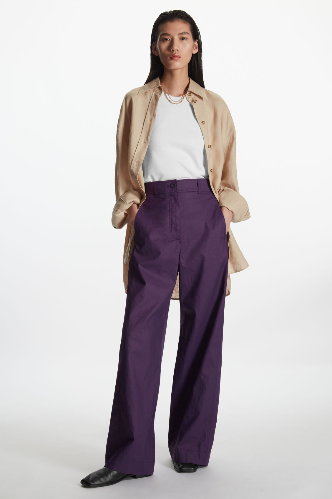 WIDE-LEG LINEN PANTS - Purple - Trousers - COS | COS (EU)