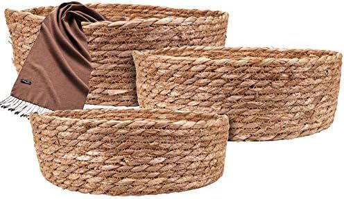 Yesland 3 Pack Woven Round Seagrass Basket, Natural Storage Baskets/Nesting Baskets with Plastic Dus | Amazon (UK)