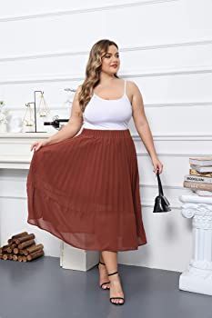 Hanna Nikole Womens Plus Size Lightweight Chiffon Pleated Skirts Double Layer A-Line Flare Midi S... | Amazon (US)