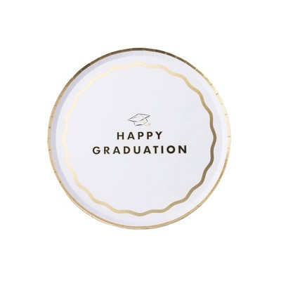 Bonjour Fete 12ct Happy Graduation Snack Paper Plates White and Gold | Target