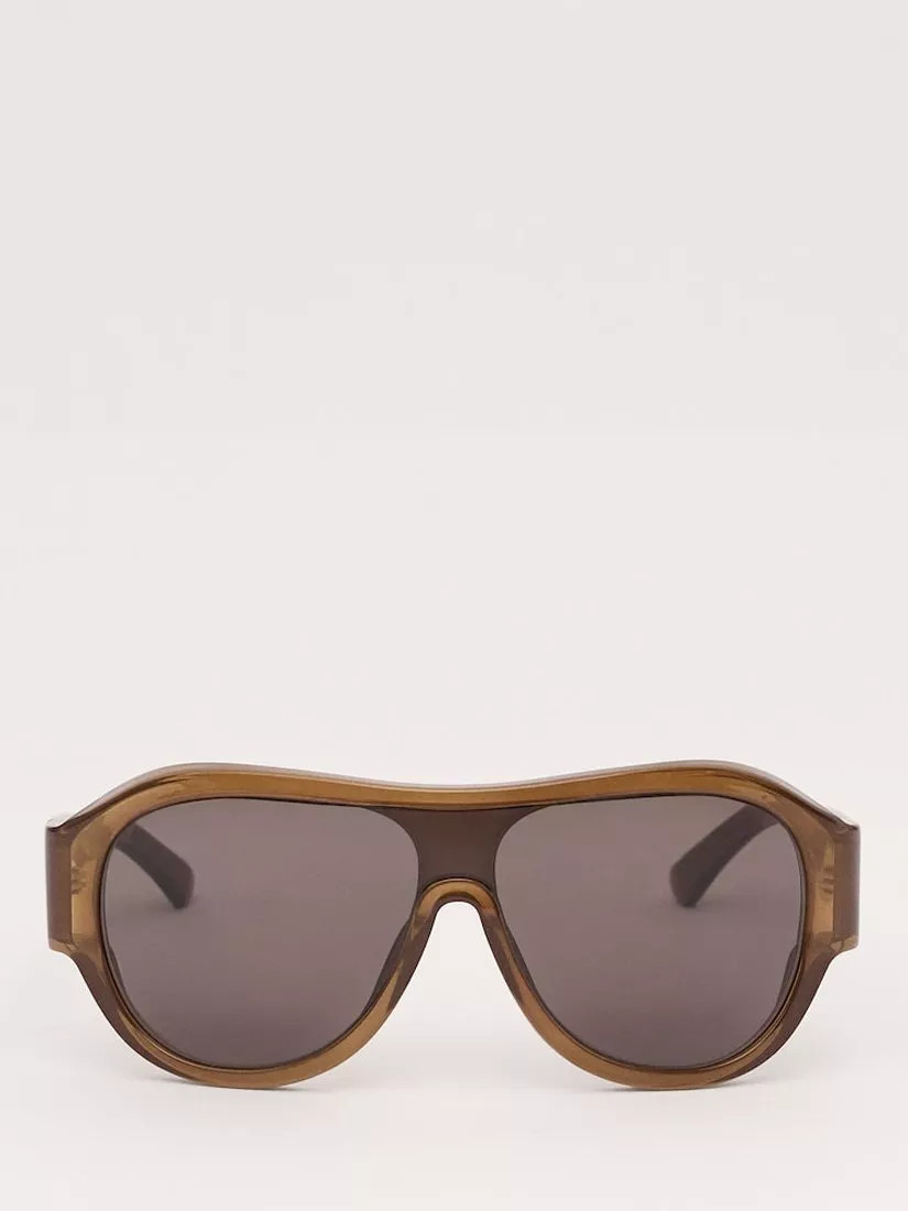 Mango Aviator Shield Oversized Sunglasses, Brown/Grey | John Lewis (UK)