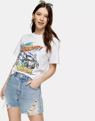 Topshop super-rip denim mom shorts in mid wash blue | ASOS (Global)