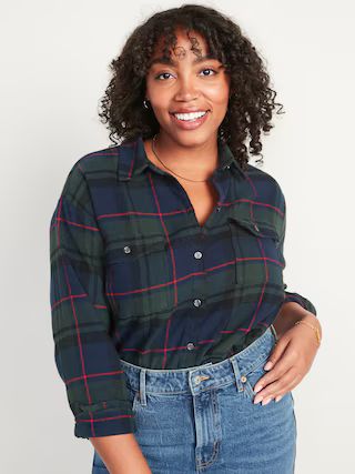 Oversized Plaid Flannel Boyfriend Tunic Shirt for Women | Old Navy (US)