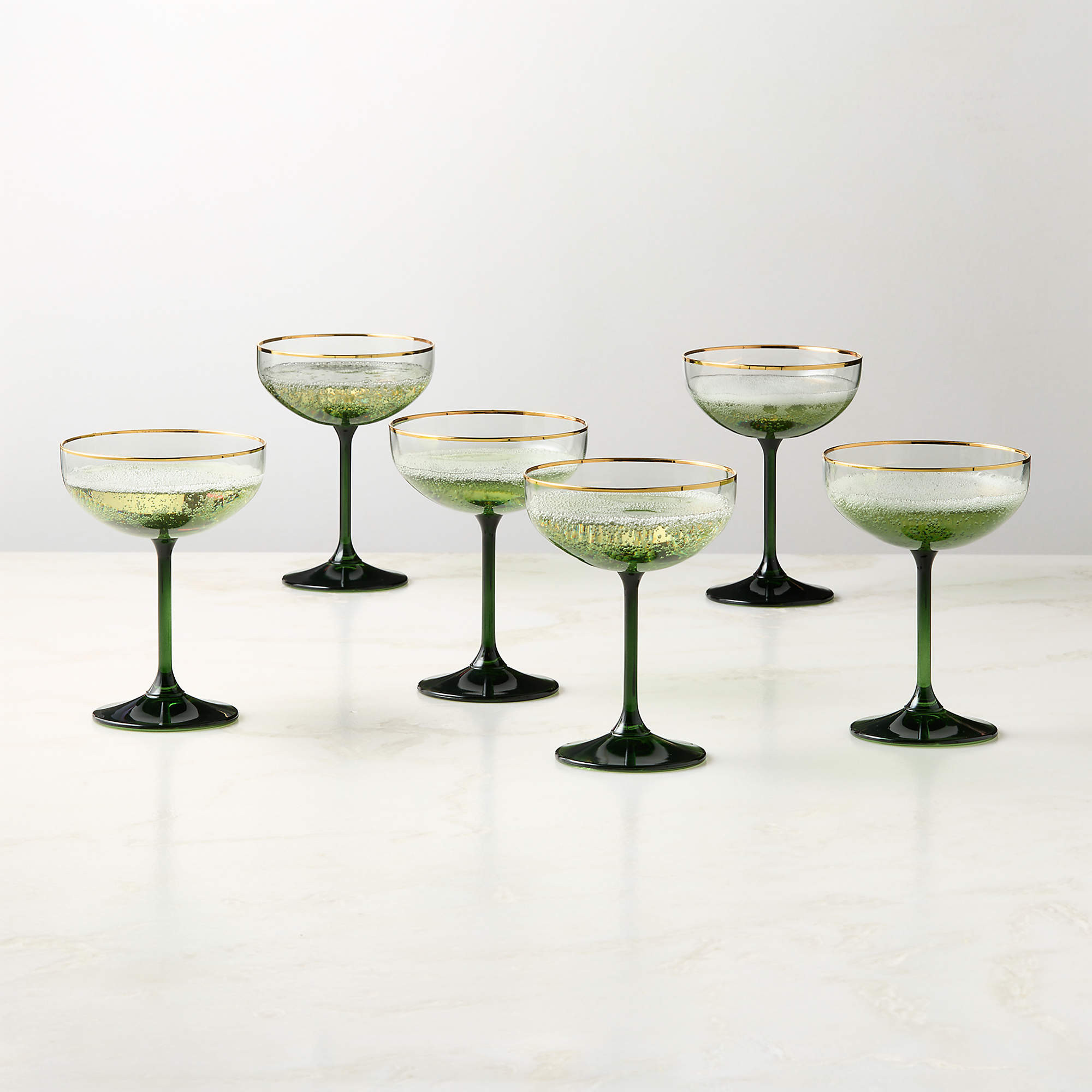 Marie Green with Gold Rim Coupe Glasses Set of 6 + Reviews | CB2 | CB2