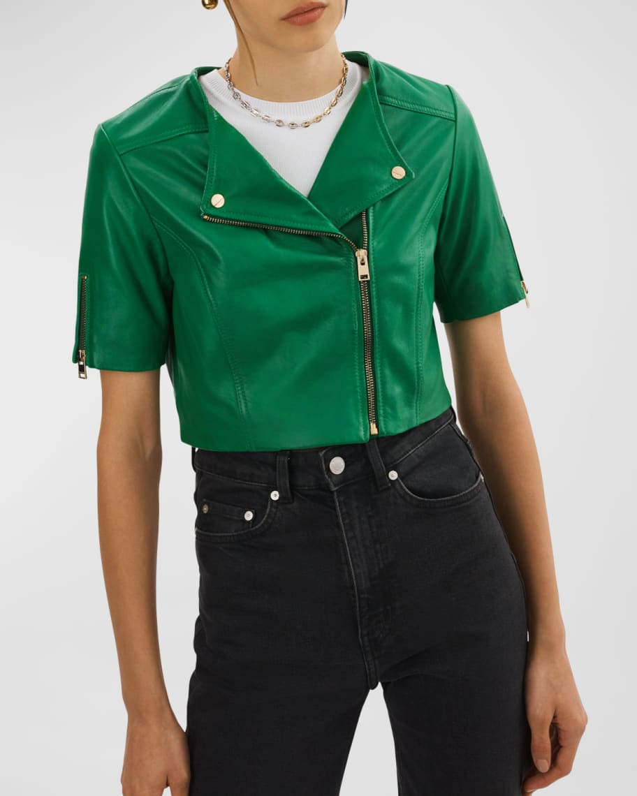 LaMarque Kirsi 21 Short-Sleeve Cropped Leather Jacket | Neiman Marcus