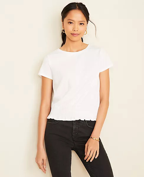 Smocked Hem Pima Cotton Tee | Ann Taylor | Ann Taylor (US)