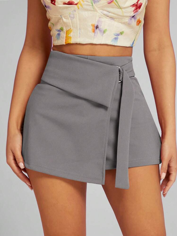 Hauture High Waist O-Ring Detail Wrap Skort | SHEIN USA | SHEIN