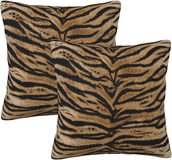Tiger Texture Print Throw Pillow Covers Set of 2 Animal Skin Pattern Decorative Pillowcases Soft ... | Amazon (US)
