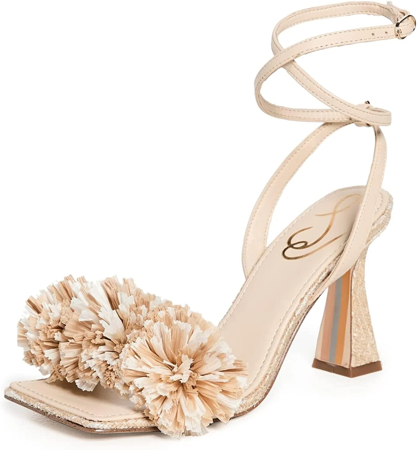 Sam Edelman Clare Sand Leather Ankle Strap Squared Toe Block Heeled Sandals (Sand Leather, 6) | Walmart (US)