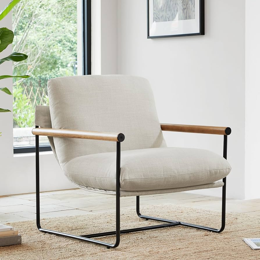 Modern Accent Chair, Living Room Armchair with Metal Frame for Bedroom Office Apartment, Linen | Amazon (US)