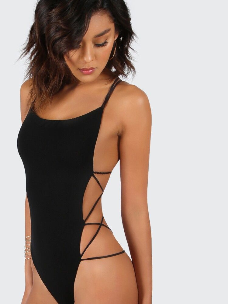 SHEIN Strappy Open-Back Cheeky Bodysuit | SHEIN