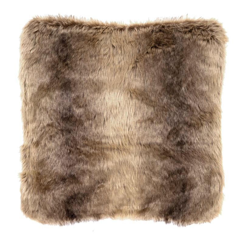 Elna Brown Faux Fur Throw Pillow, 18" | At Home