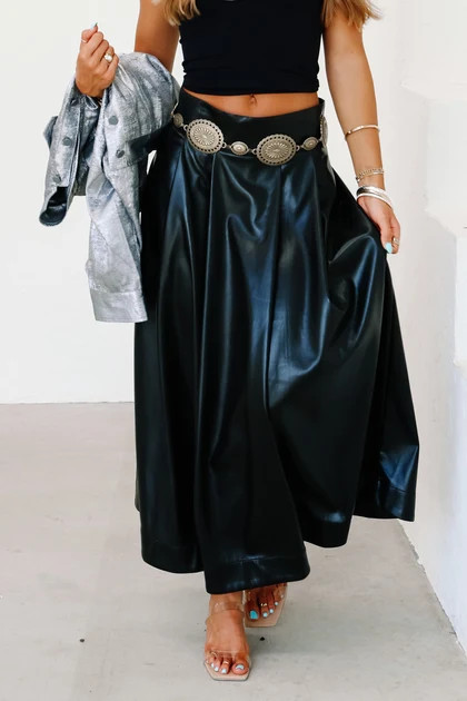 Emily McCarthy Dotty Black Faux Leather Maxi Skirt | The Willow Tree