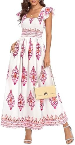 BTFBM Summer Dresses for Women 2026 Casual Floral Boho Sleeveless Square Neck A Line Flowy Beach ... | Amazon (US)