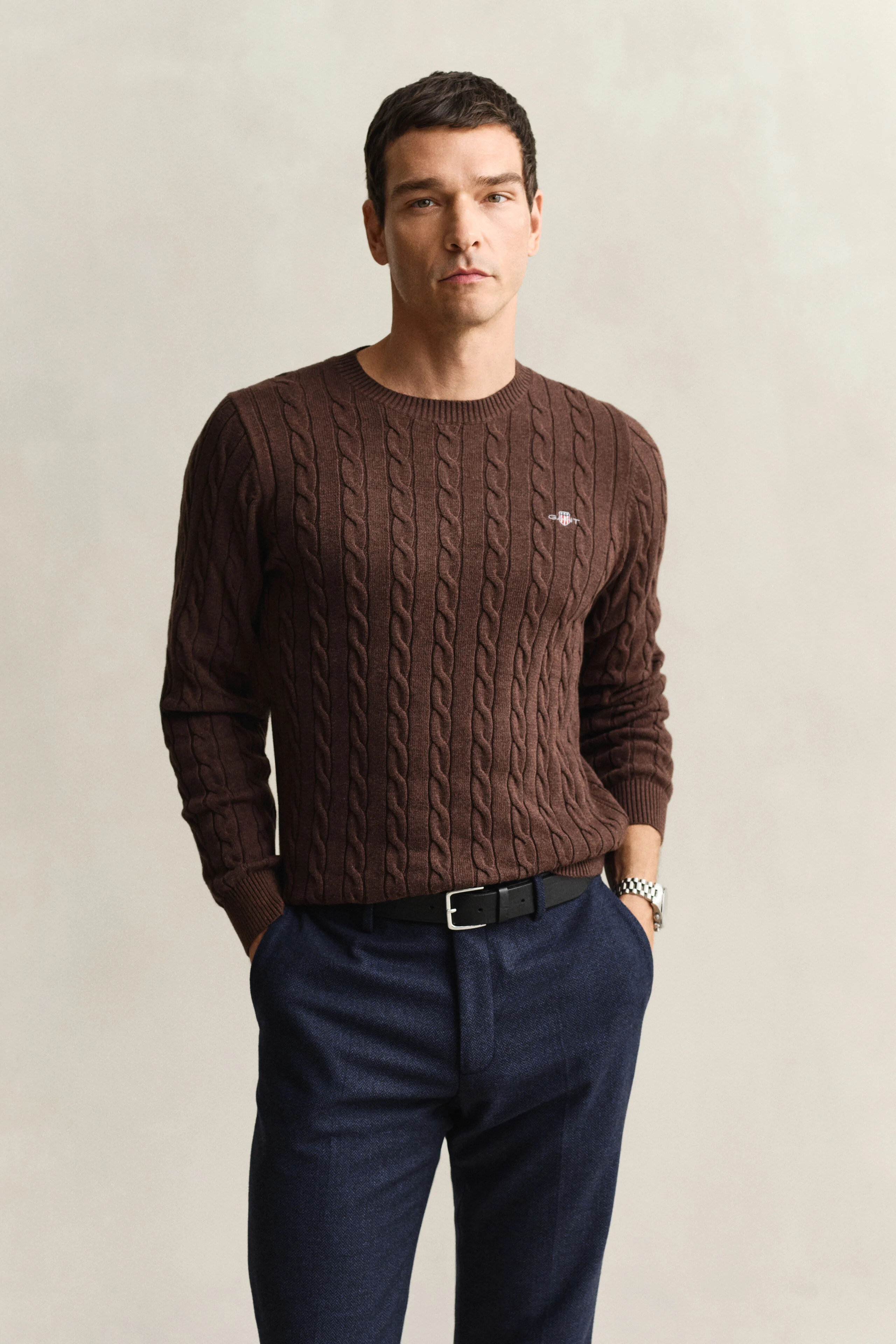 Cotton Cable Knit Crew Neck Sweater | Gant