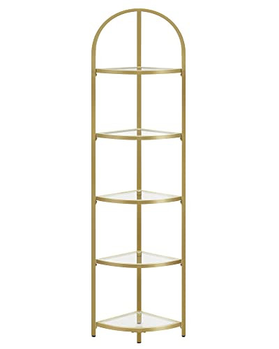 VASAGLE Corner Shelf Stand, 5 Tier Corner Bookshelf, Tempered Glass Shelves, Modern Style, Plant Sta | Amazon (US)