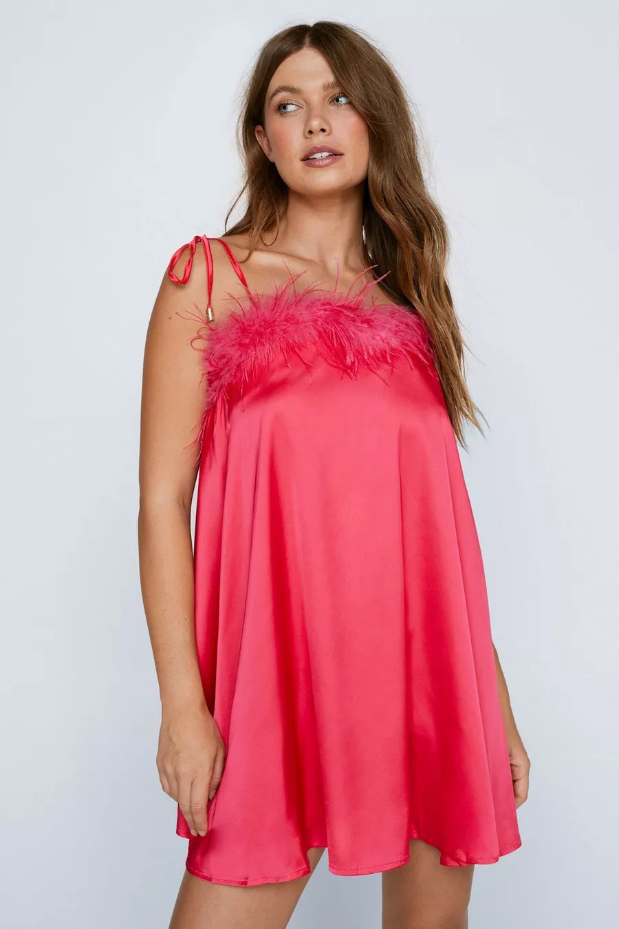 Feather Trim Satin Nighty Slip Dress | Nasty Gal US