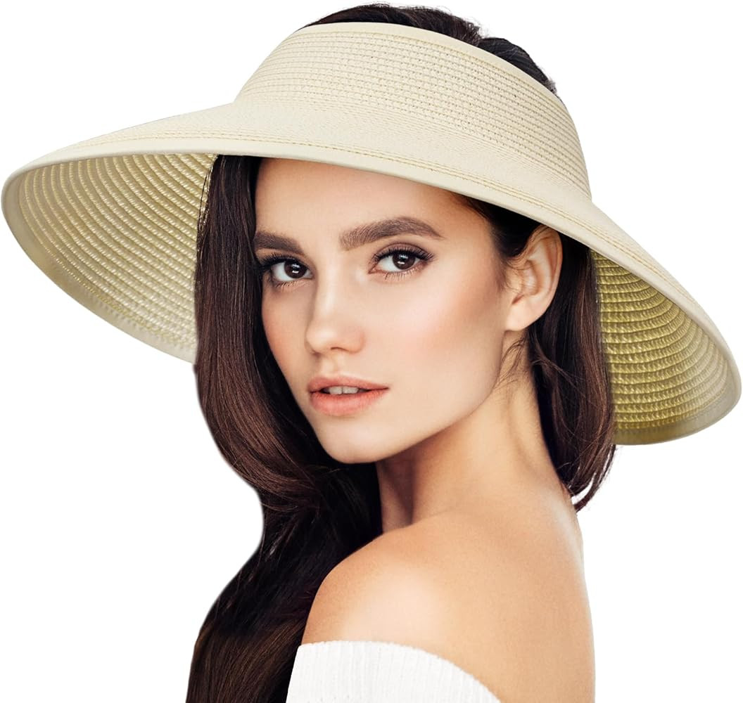 VIFUUR Sun Straw Hats Roll-up Ponytail Wide Brim Summer Visor for Womens Beach Hat Packable UPF U... | Amazon (US)