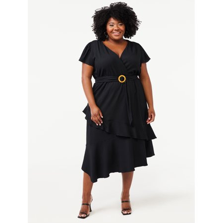 Sofia Jeans by Sofia Vergara Women s Plus Belted Wrap Dress with Flutter Sleeves | Walmart (US)