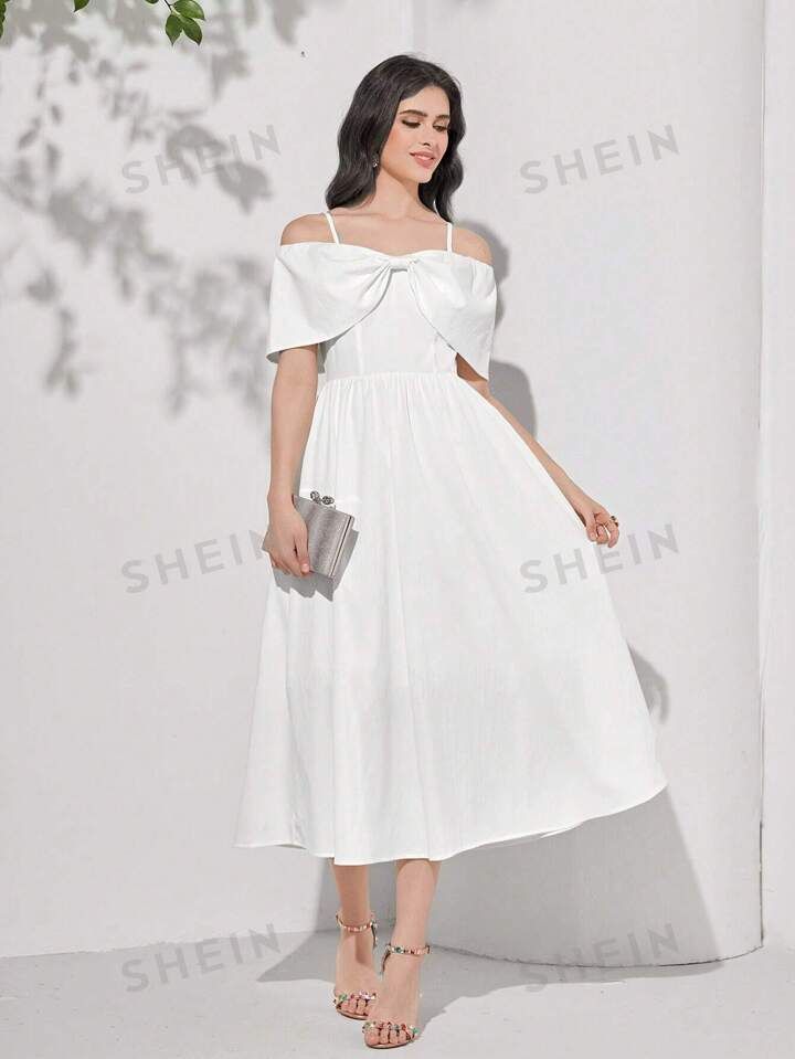 SHEIN Mulvari Cold Shoulder Bow Front Dress | SHEIN