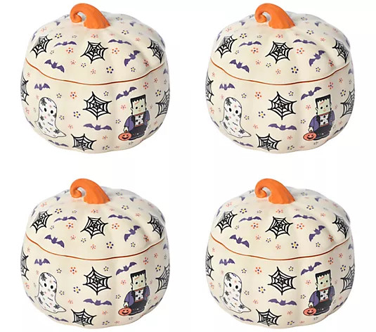 Temp-tations Set of (4) 16-oz Lidded Pumpkin Bowls - QVC.com | QVC