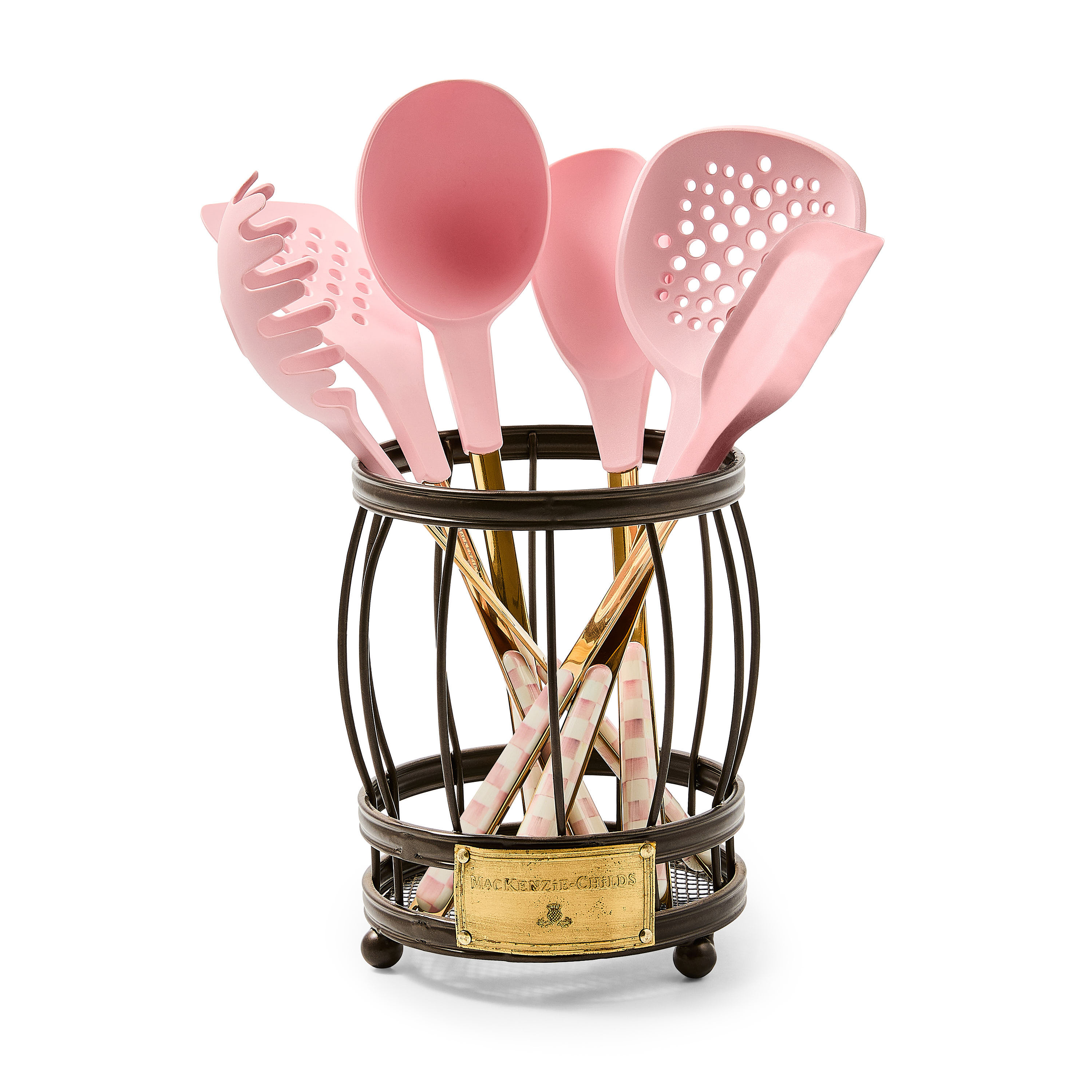 MacKenzie-Childs Rosy Check Utensil Caddy Set