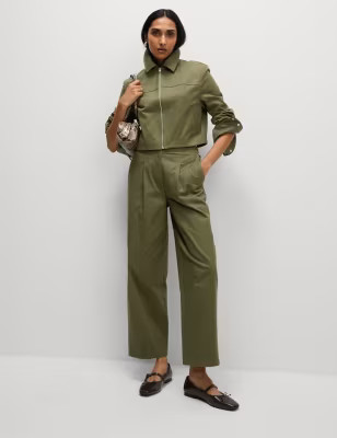 Pure Cotton Twill Barrel Leg Trousers | Marks & Spencer (UK)