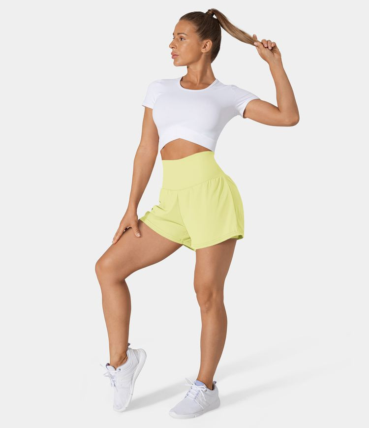 Women’s Super High Waisted Back Pocket & Side Hidden Pocket 2-in-1 Yoga Shorts 2.5" - Halara | HALARA