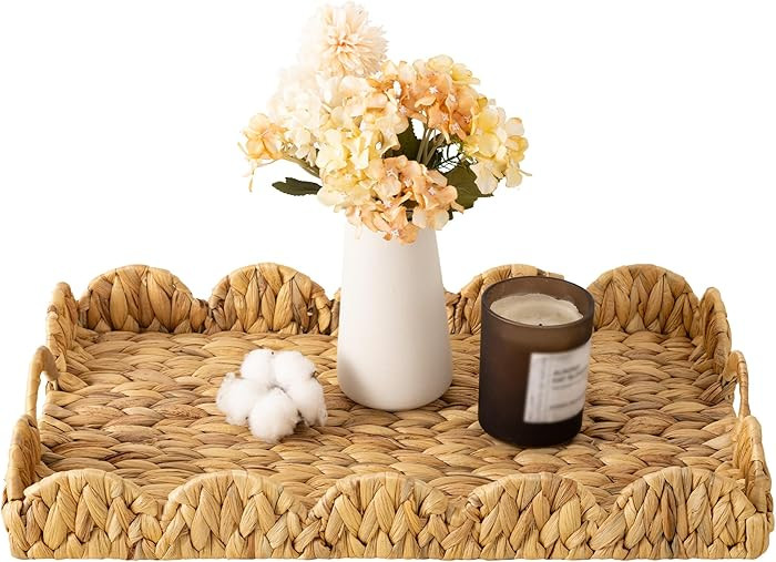 StorageWorks Large Wicker Scalloped Edge Serving Tray, Rectangle Tray with Built-in Handles, Hand... | Amazon (CA)