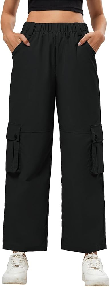 JASAMBAC Cargo Pants for Women High Waisted Black Elastic Waist Wide Leg Trousers Travel Y2K Stre... | Amazon (US)