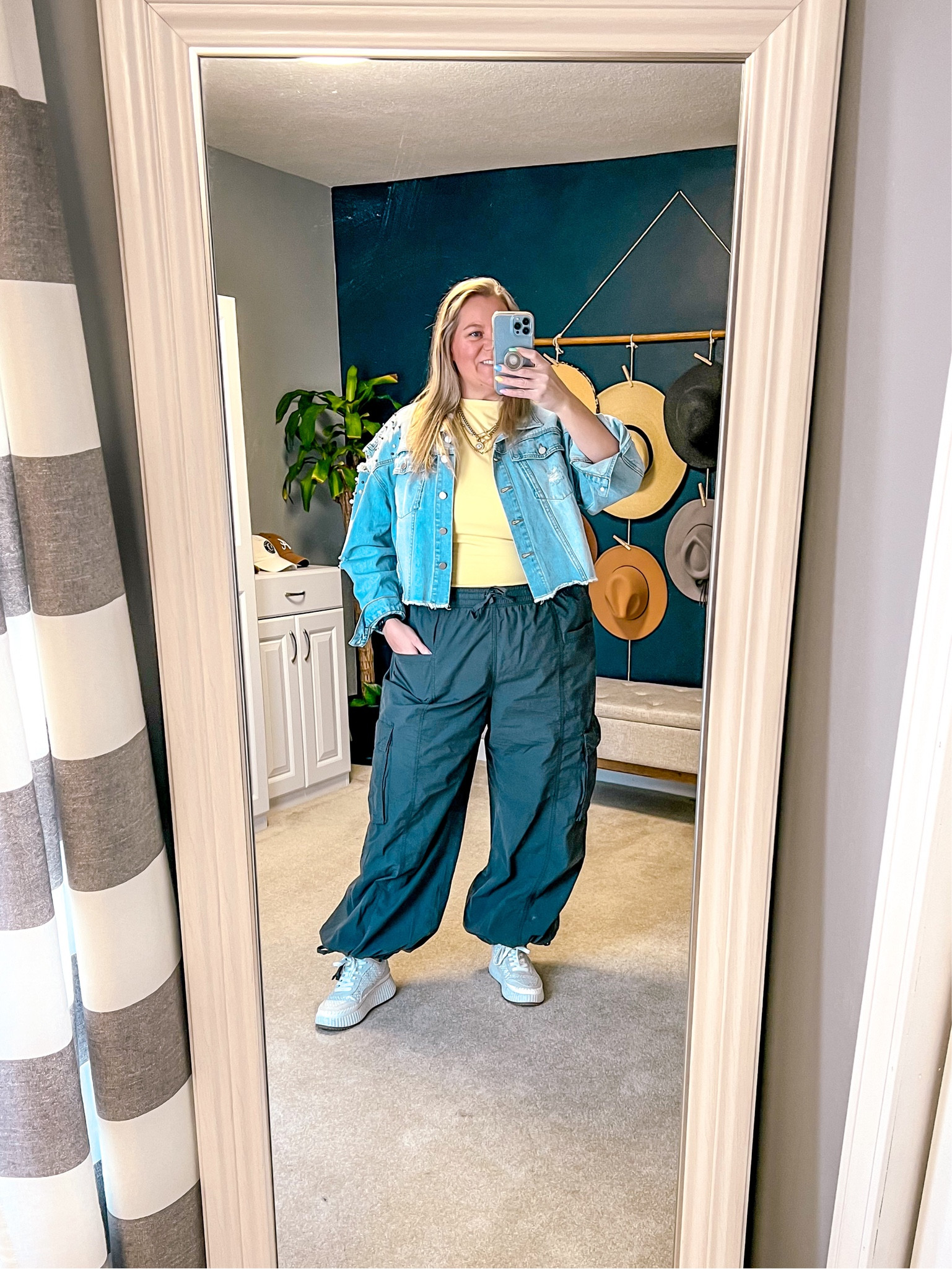 Ready for spring in this bright tank top styled with baggy cargo pants and a jean jacket! Kept this look casual with my platform sneakers. 

#LTKPlusSize #LTKSeasonal