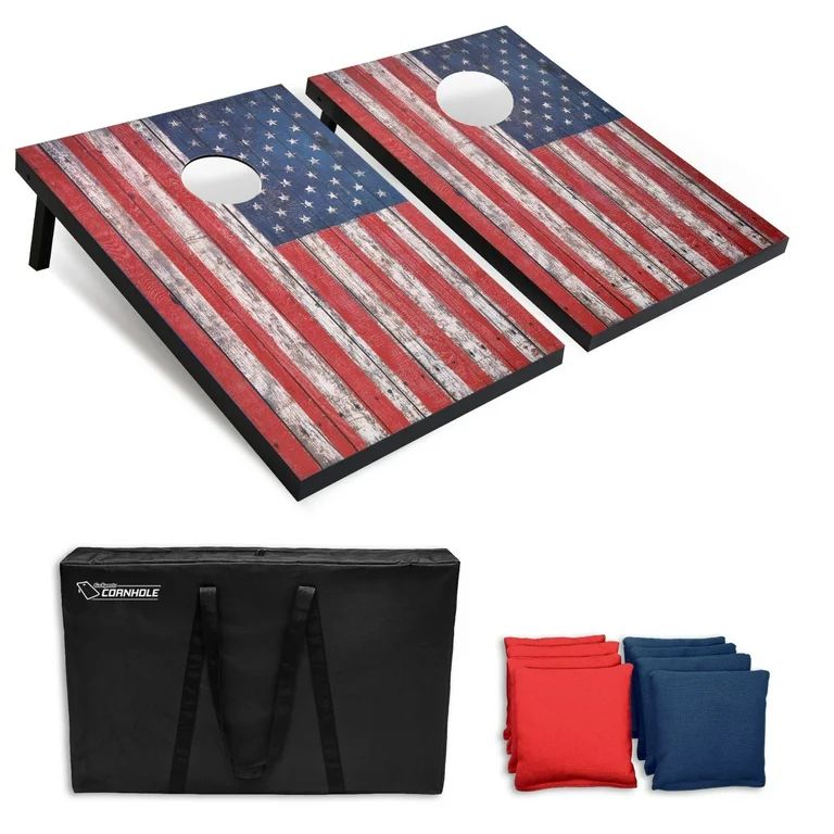 GoSports American Flag Cornhole Set with Wood Plank Design - Includes Two 3' x 2' Boards, 8 Bean ... | Walmart (US)