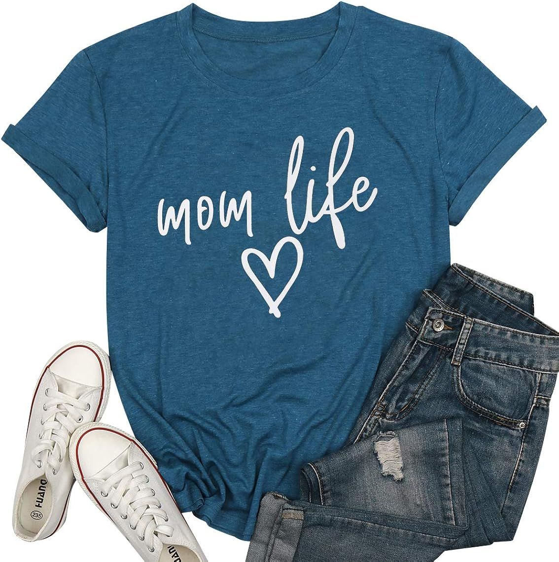 LOTUCY Mom Life Shirt Tired Mom Blessed Mama T Shirt Graphic Tee Women Letter Print Short Sleeve ... | Amazon (US)