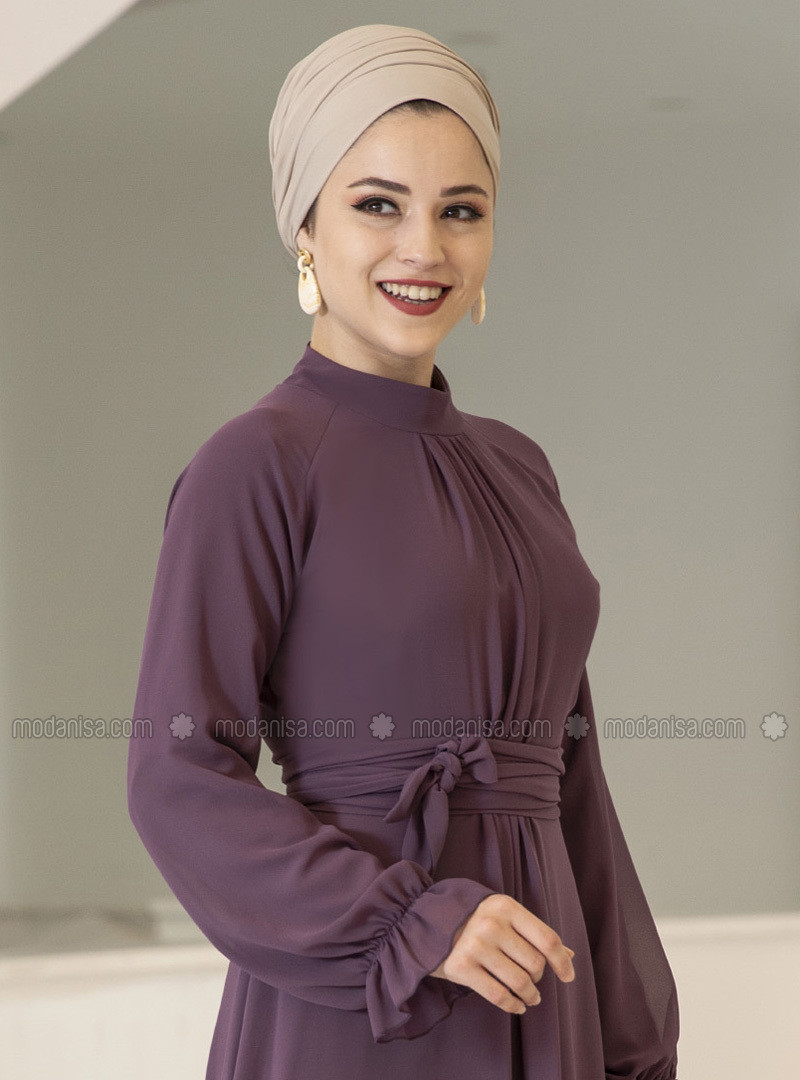 Dusty Rose - Crew neck - Fully Lined - Dress | Modanisa (US)