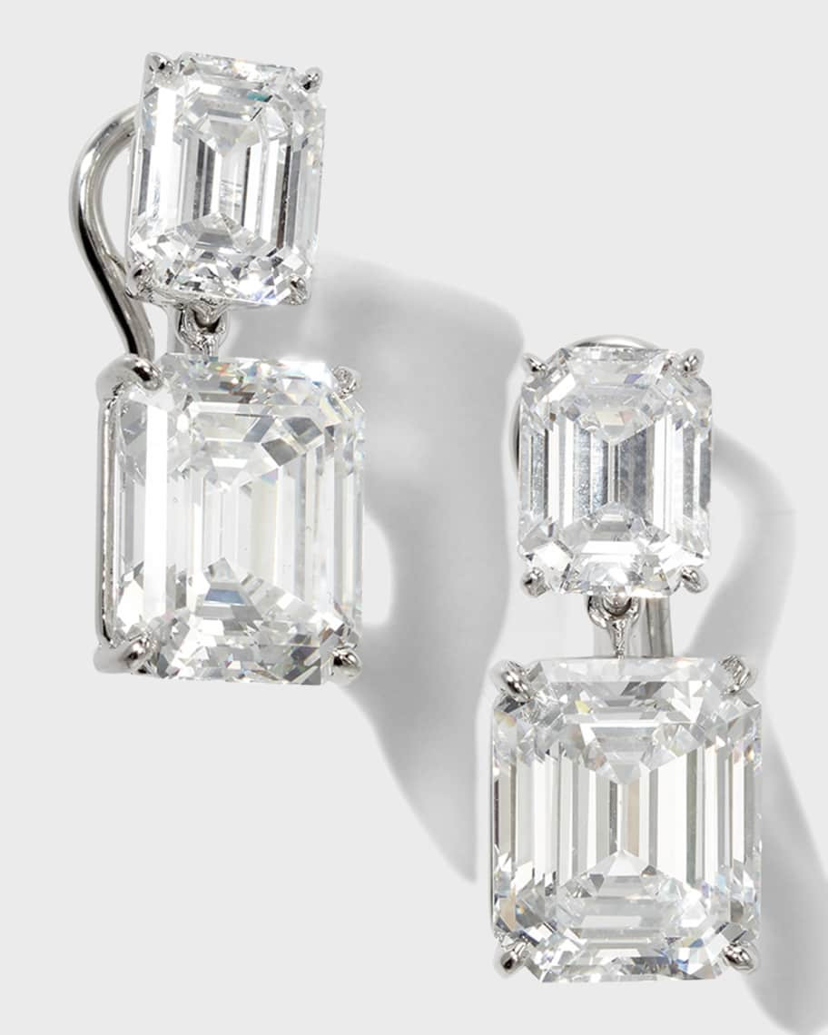 18K Gold-Plated Sterling Silver Double Emerald-Cut Drop Earrings | Neiman Marcus