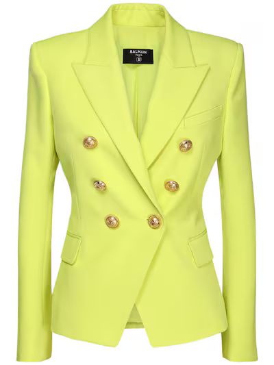 Balmain - Wool grain de poudre blazer jacket - Neon Yellow | Luisaviaroma | Luisaviaroma