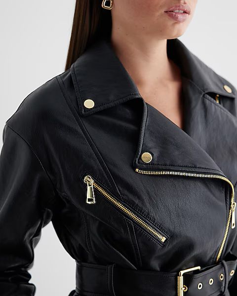 Faux Leather Belted Moto Jacket | Express