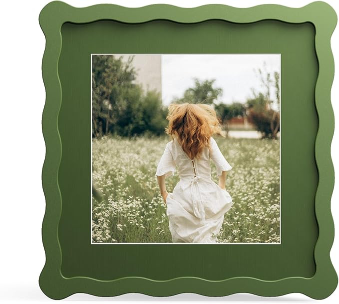8x8 Picture Frame with Mat for 6x6, Wavy Edge Wooden Real Glass Photo Frame for Tabletop and Wall... | Amazon (US)