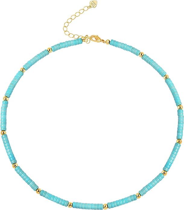 Beaded Choker Necklaces for Women Girls Chakra Stone Beaded Choker Summer Boho Tiny Turquoise Mal... | Amazon (US)