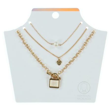 Lock & Heart Gold Layering Necklaces 3-Count Set | Five Below