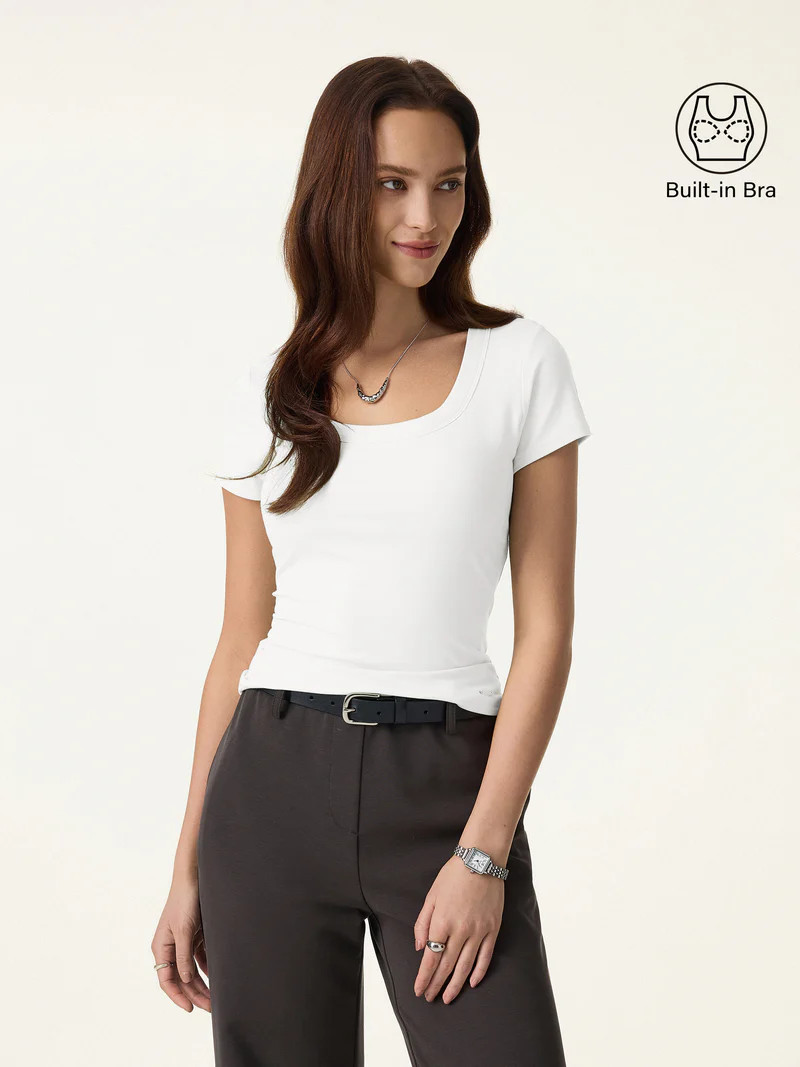 SkinKiss U-Neck Short Sleeve Everyday Bra Top | OGLmove