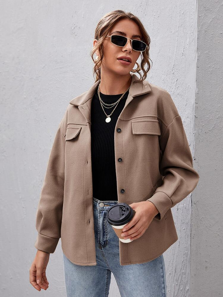 Drop Shoulder Buttoned Overcoat | SHEIN