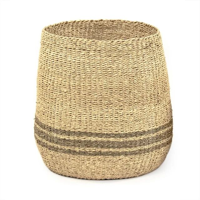 Zentique  Concave Hand Woven Seagrass & Palm Leaf Basket with Dark Pin Stripes, Large | Walmart (US)
